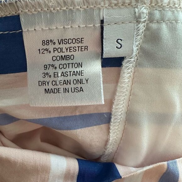 PEARL by Lela Rose Striped Ruffle Sleeve Pink Blue Designer Sheath Mini Dress S - Picture 12 of 12